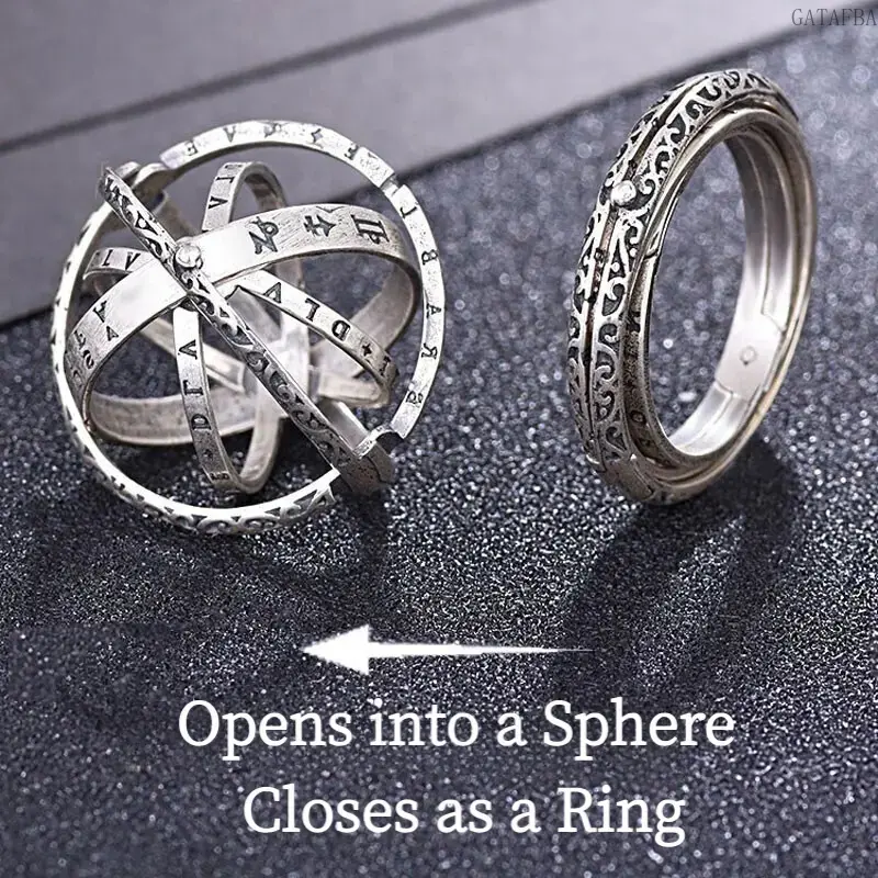 Transformable Astronomical Sphere Ring Necklace, Vintage Couple Jewelry, 2-in-1 Pendant Ring For Men Women Students Daily Wear