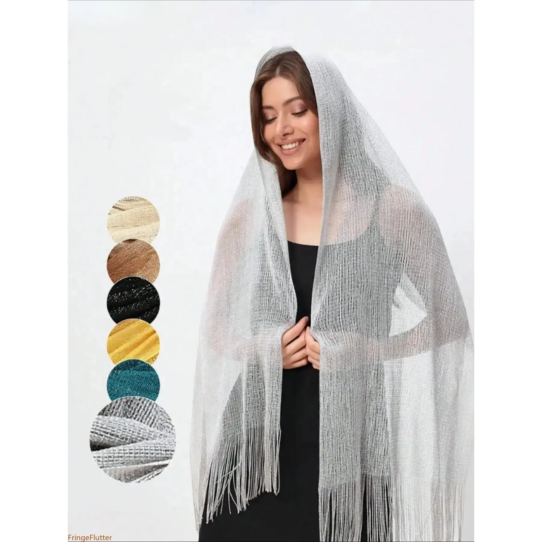Solid Color Sequin Fringe Shawl Wrap, Boho Trendy Elegant Tassel Scarf, Versatile Lightweight Beach Cover Up & Daily Wrap for Casual Outfits & Party Occasions