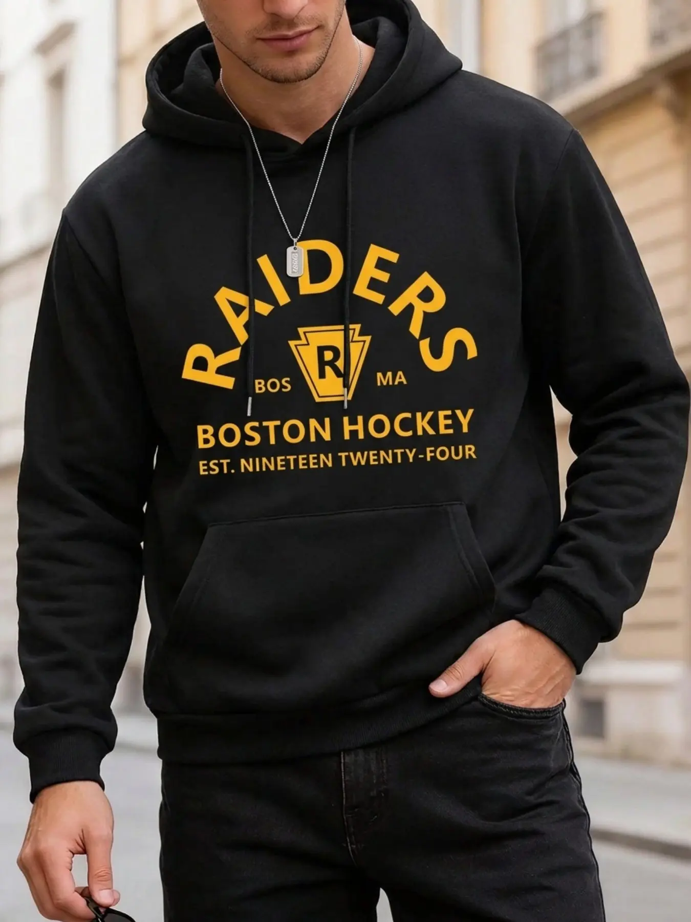 Vintage Boston Hockey Hoodie, 1924 Style Pullover, Casual Streetwear, Classic Arch Letter Print, Perfect for Ice Hockey Lovers, Y2K Fall Winter Top