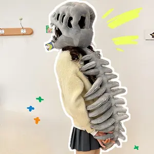 Dinosaur Skeleton Model Cosplay Mask Doll Plush Toy Headgear, Fun Costume Accessory for Kids and Adults, Perfect for Halloween and Parties