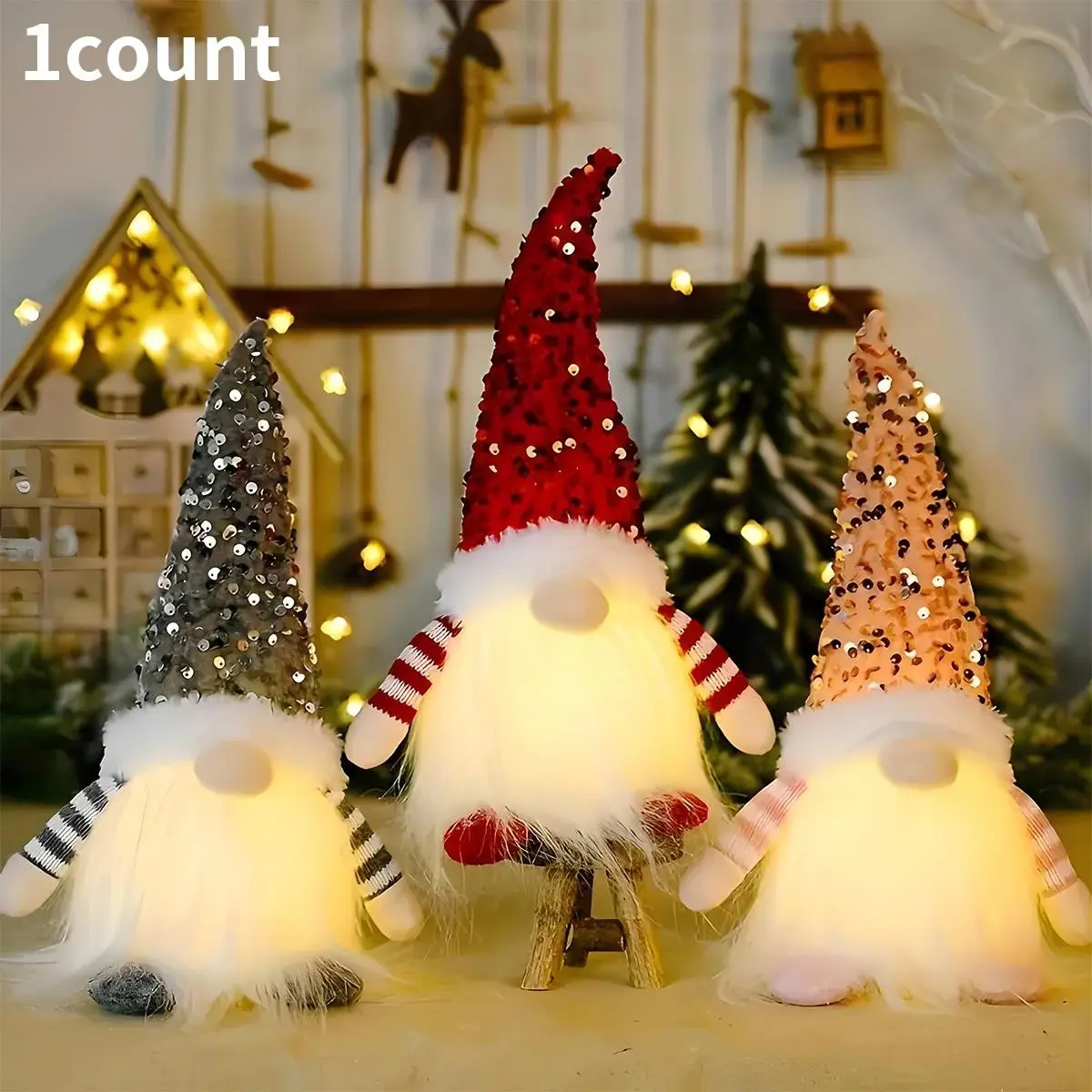 Christmas Sequins Doll Glowing Faceless Decoration, Perfect for Home Room Living Room Bar Coffee Shop Decor, Festive Holiday Ornament