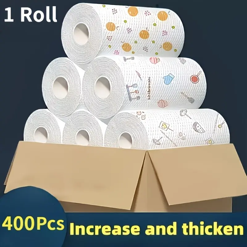 Washable Kitchen Paper Towels, Disposable Cleaning Paper, Strong Absorbency, Non-Stick Oil, Roll Pack, Random Patterns, Ideal for Kitchen, Car, Living Room, Bathroom, Bedroom, Cleaning Supplies