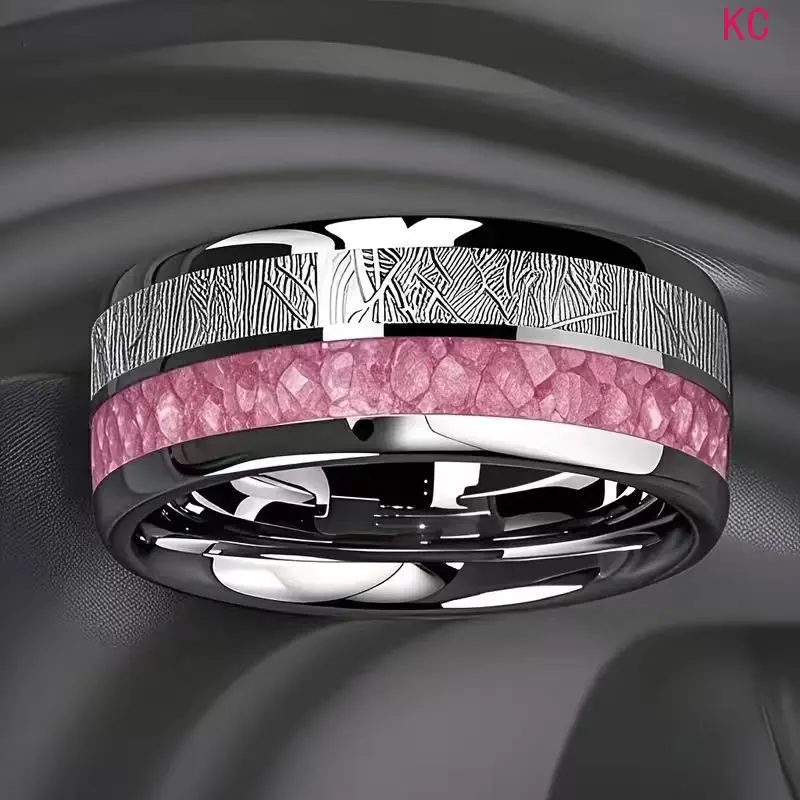 304 Stainless Steel Titanium Ring With Pink Rose And Meteor Stone Inlay, Durable Romantic Wedding Band Jewelry For Women Daily Love Gift Matching