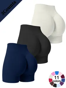 Women’s 3-Pack Workout Shorts Cooling Breathable Buttery Soft Comfortable High-Waisted Butt-Lifting Four-Way Stretch Pilates Seamless Yoga Shorts for Gym Workouts Peach Butt Outdoor Running Cycling and Everyday Wear Versatile Solid Color Athletic Shorts