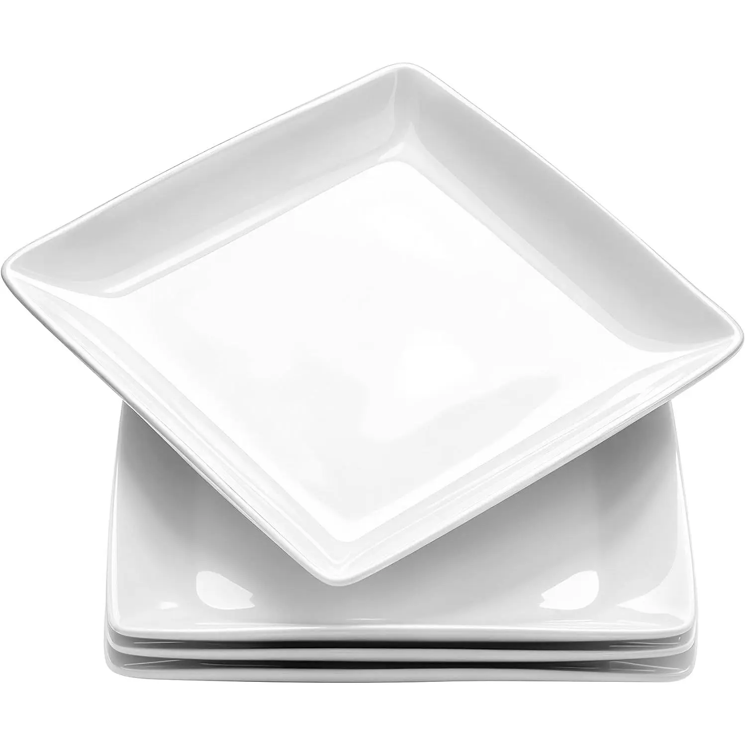 Porcelain Square Dinner Plates, 8.4 in White Dessert Plates, Set of 4 | Porcelain Material, Raised Rim , Microwave & Dishwasher Safe, Stackable, for Salad, Sandwiches, Snacks,Appetizers, Easy clean