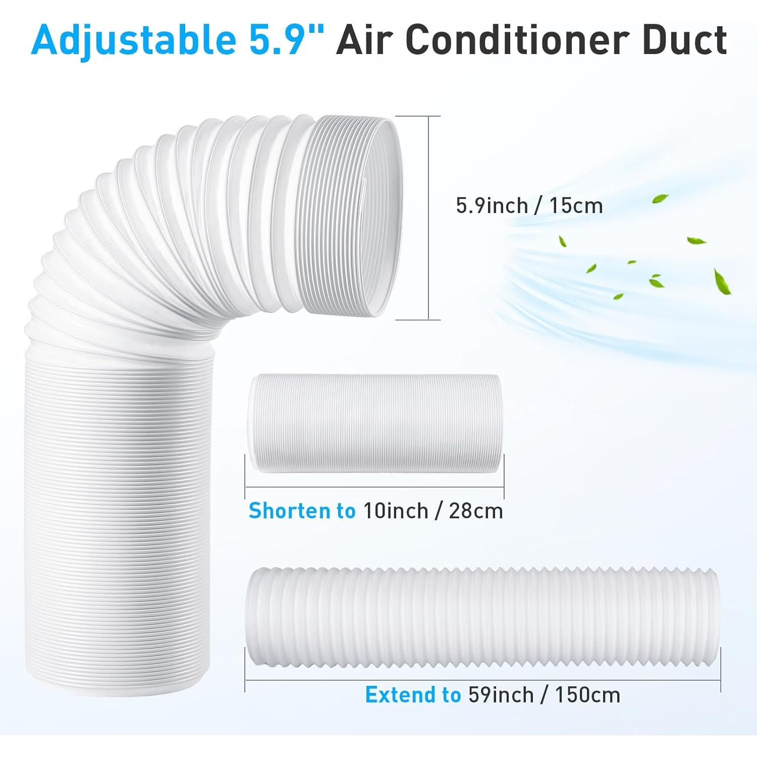 Window Vent Kit for Portable Air Conditioner with 5.9" Hose, Adjustable16.9 to 101" Window Seal Plates for 5/5.9"Hose, 2 in 1 Coupler with Grid, Rain Cover, Suit for Sliding Window/Door