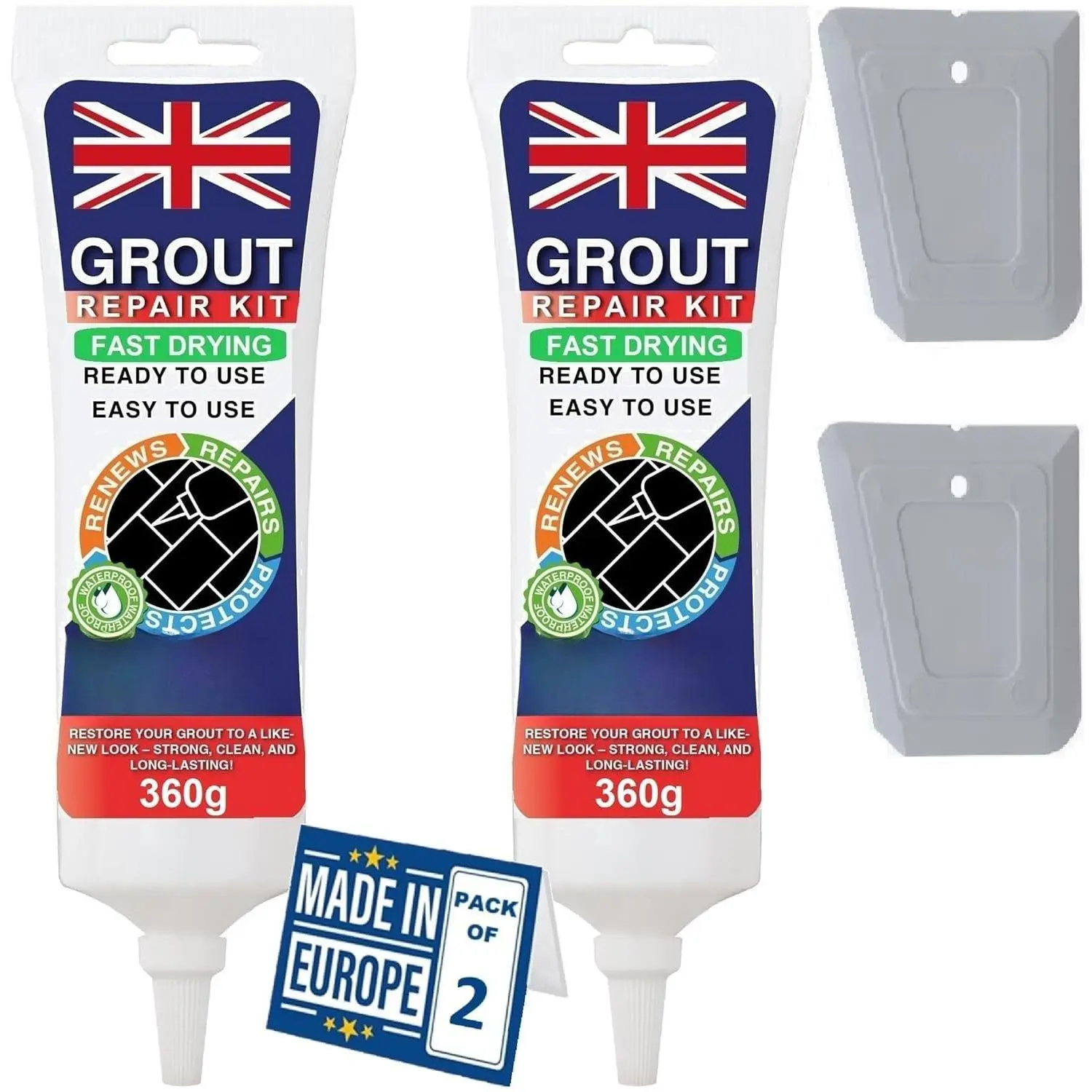 Gray Tile Grout Repair Kit Premixed, 2 x 13.4oz  Drying, Extra Volume Premixed  Sanded Grout Filler for Bathroom, Shower, Kitchen, Patio, Window, Gaps & Crack Filler
