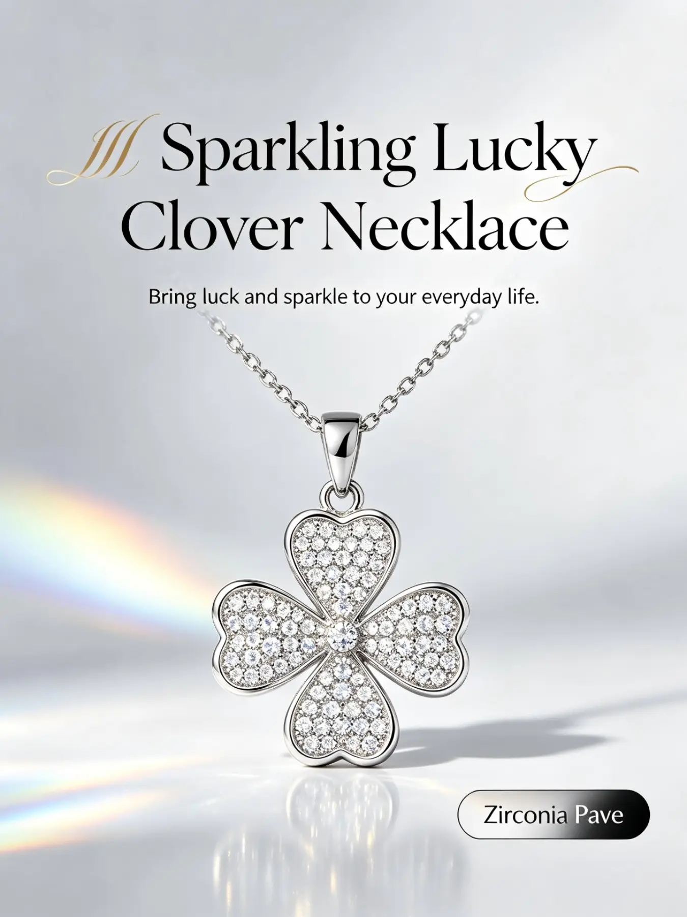 Women Dainty Four Leaf Clover Necklace, Sparkling Pave Zircon Pendant, Silver Color Adjustable Collarbone Necklace, Lucky Charm Jewelry Gift