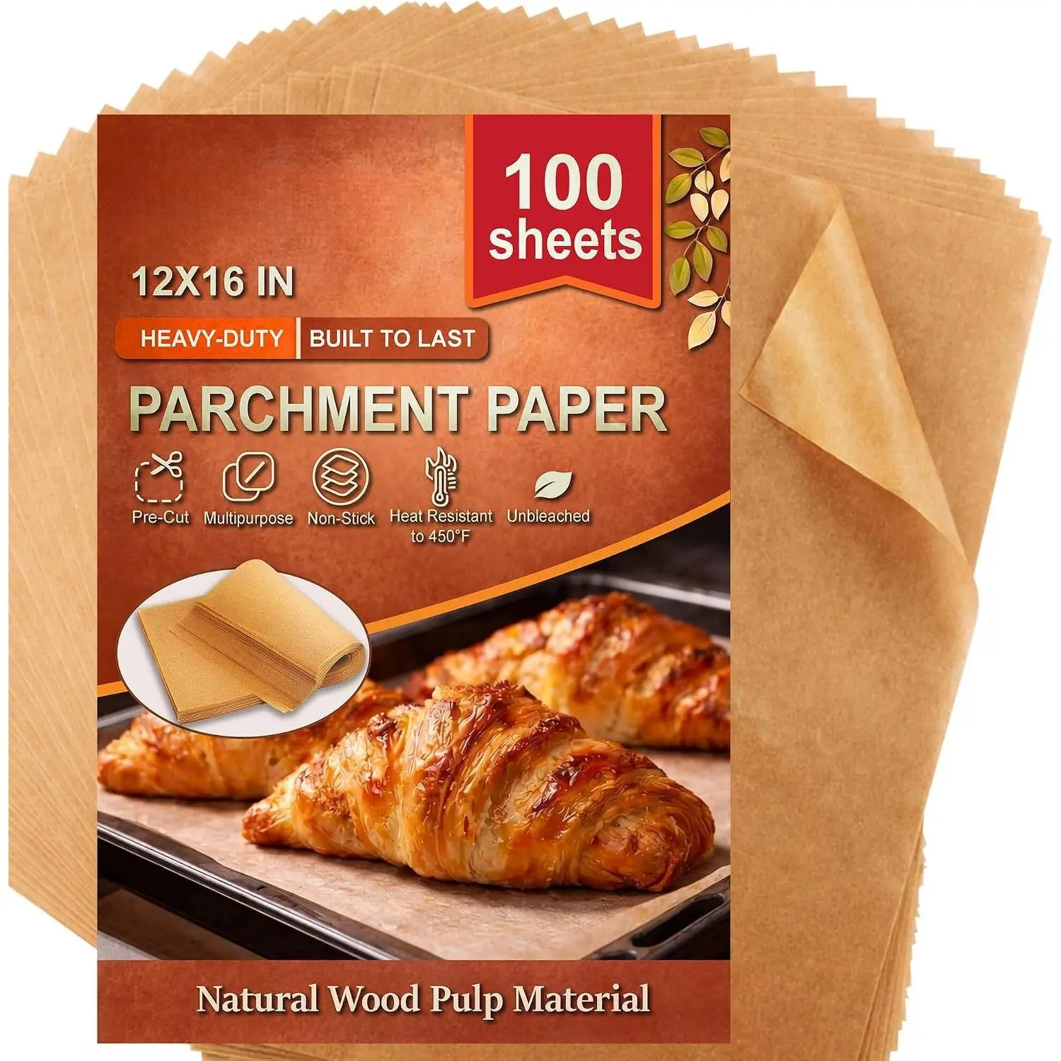 Paper Sheets, 12x16 Inch Non-Stick Precut Unbleached  Paper for Baking, Grilling, Air Fryer and Steaming,  for Cookies, Bread, Cakes and , 100 count