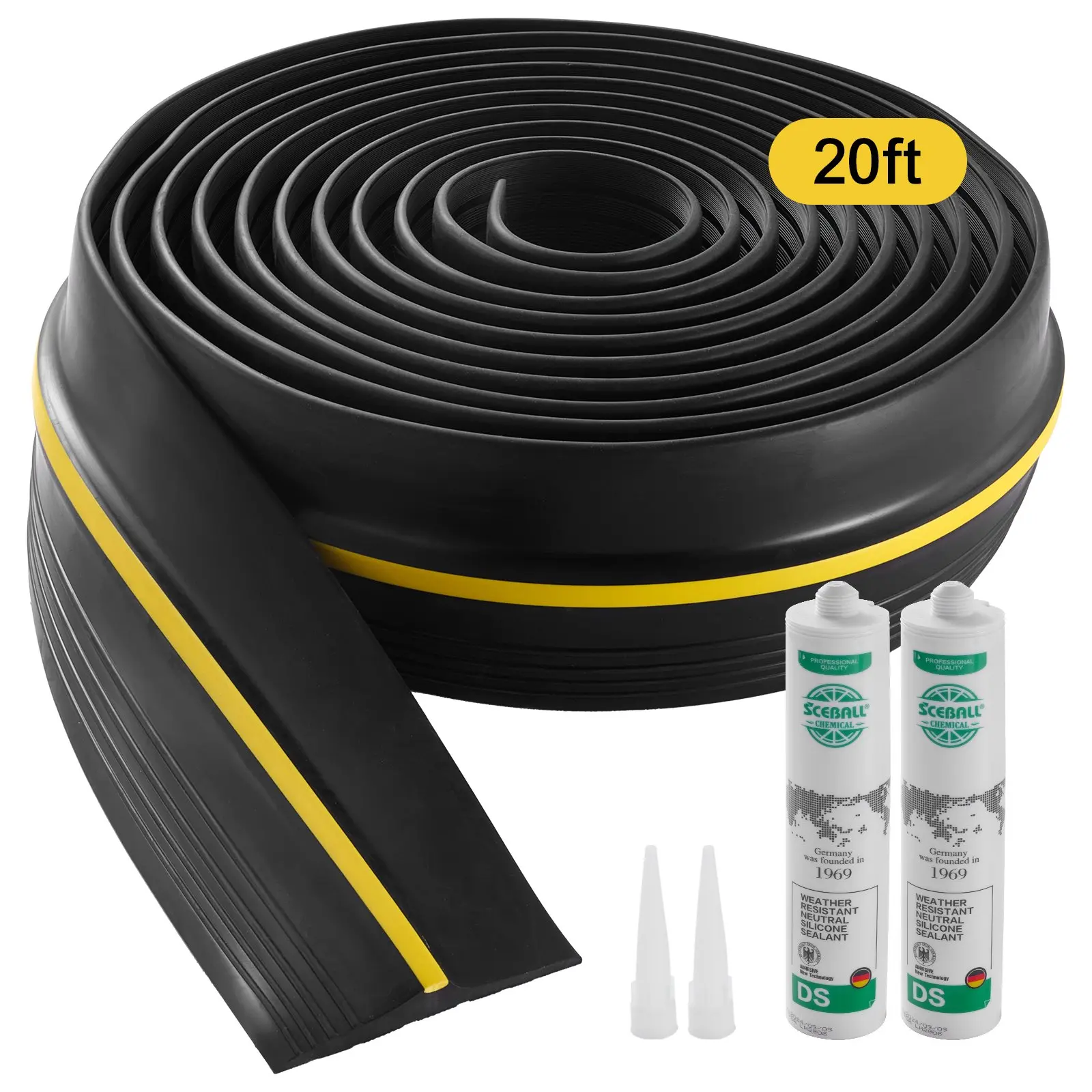 VEVOR Garage Door Threshold Seal Strip, 20 FT Universal Garage Door Floor Seal Strip with Adhesive, Garage Door Bottom Weatherproof Strip, Upgraded Thick PVC DIY Weather Stripping Replacement, Black