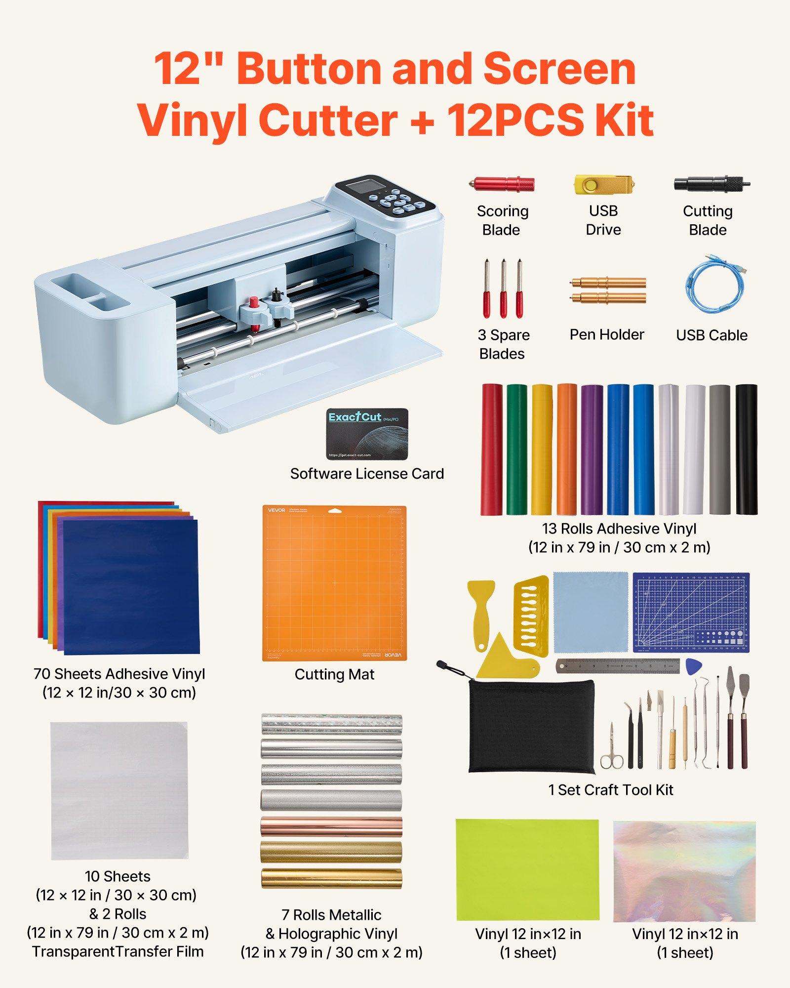 【FathersDayGift】 VEVOR Vinyl Cutting Machine, 12 in, Button and Screen Controlled Vinyl Cutter with Materials and Tool Kit, 5000+ Built-in Design Resources, Compatible with Mac, Windows, Android and iOS, for Crafts 【FathersDayGift】 VEVOR Vinyl Cutting Machine, 12 in, Button and Screen Controlled Vinyl Cutter with Materials and Tool Kit, 5000+ Built-in Design Resources, Compatible with Mac, Windows, Android and iOS, for Crafts