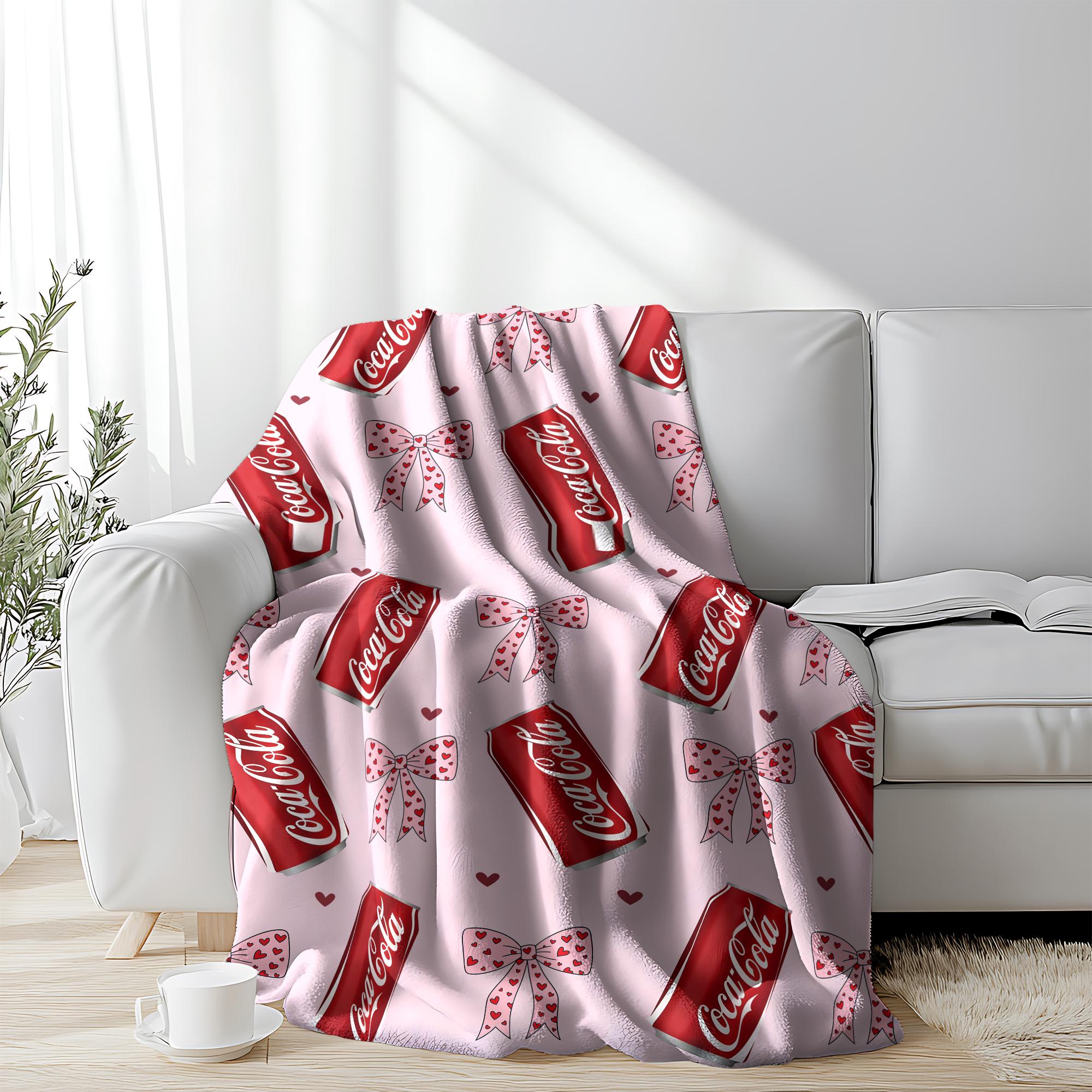 Bebida Coca-Cola Blanket with Bow Multipurpose Soft Office cozy soft fluffy personalized flannel blanket decorative giftable reversible fluffy Gift