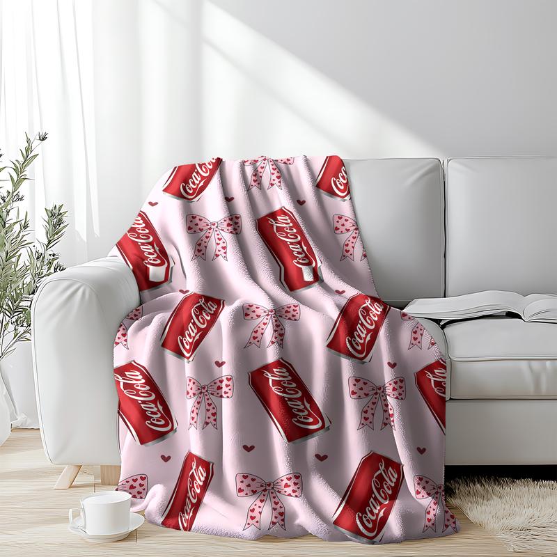 Bebida Coca-Cola Blanket with Bow Multipurpose Soft Office cozy soft fluffy personalized flannel blanket decorative giftable reversible fluffy Gift