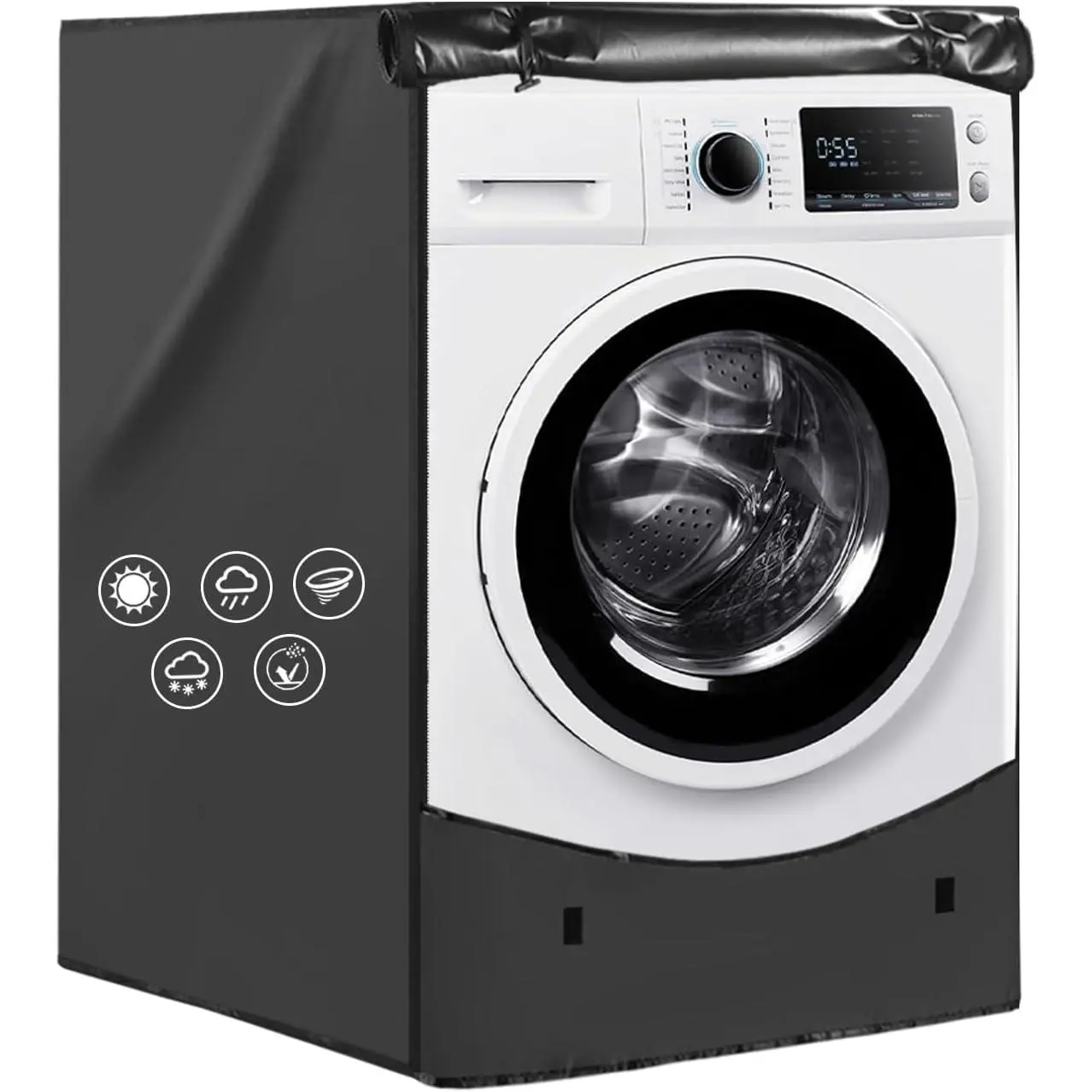 1pcs(Black) Front-Loading Washer Cover, Heavy Duty 420D Synthetic Oxford Fabric with Modern Nano Material Triple Coating, Waterproof, Dustproof, Durable Outdoor Home Care Cover, 29"l x 31.7"w x 39"h, UV-Protective