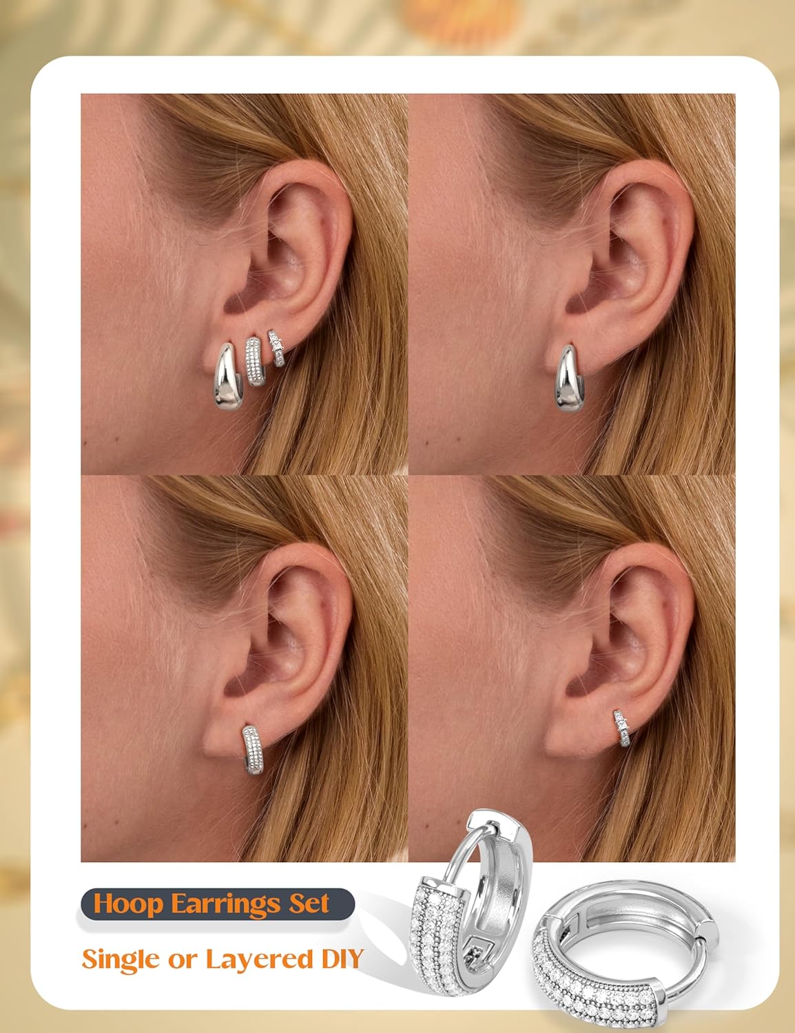 LOLIAS Small 14K Gold Plated Chunky Hoop Earrings for Women Hypoallergenic Silver Earrings Set for Sensitive Ears Non Tarnish Huggie Hoops Earring Stacks for Multiple Piercing Jewelry Lightweight 3Pairs