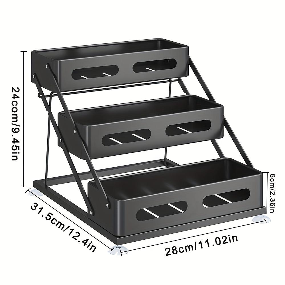 PLL 3-Layer Foldable Cast Iron Spice Rack with Safety Fence-Space-Saving Kitchen Cabinet with Countertop Organizer, Durable Paint Design, Holiday Theme Style, Simple Metal Shape, Solid Construction versatile storage