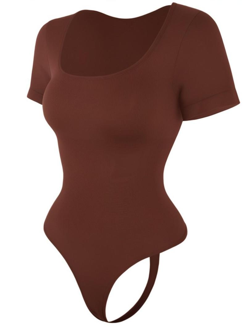 Women's Solid Color Square Neck Shapewear Bodysuit, High Compression Bodysuits, Tummy Control Butt Lifting, Women's Shapewear for All Seasons