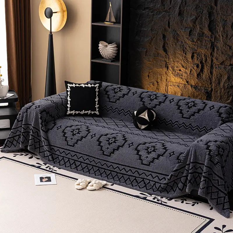 1 Piece Classic Two-Tone Plush Sofa Throw - Warm and Soft, Machine Washable, Pet Furniture Protector, Suitable for All Seasons. Ideal for Holiday Decoration and Daily Use, Fits 2-Seater/3-Seater/4-Seater Living Room Sofas (Multiple Sizes Available)