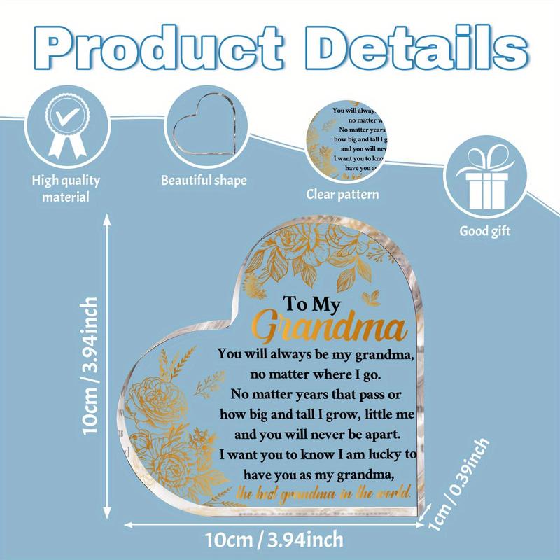 Acrylic Heart Shaped Flowers Decorative Plaque, 1/12pcs To My Grandma Plaque Gift, Gift for Women, Centerpieces Decorations #TOP PICKS