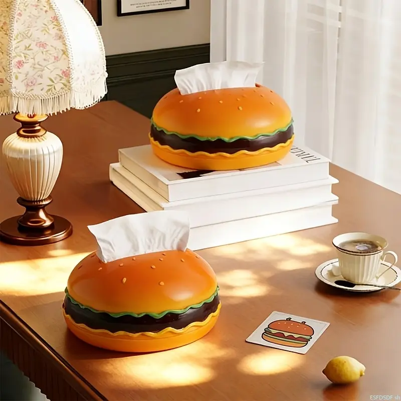 Hamburg Plastic Tissue Box - Food Theme, Fun Shape Table Decor for Living Room Home Use (Bag Accessories Cleaning & Care Essential)