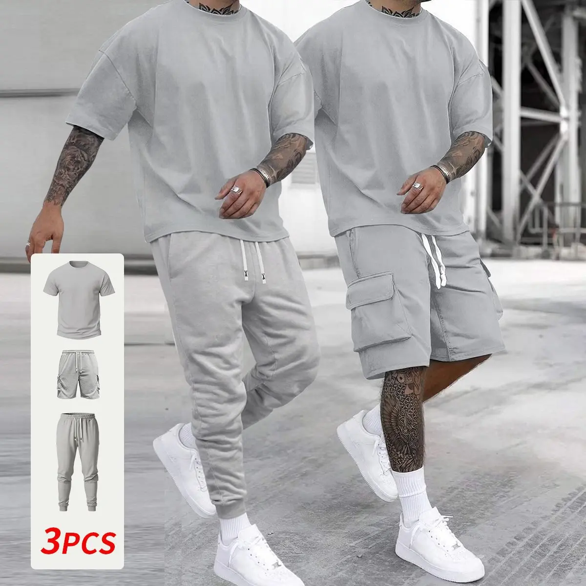 [Cross-Border] Hot-Selling Men's Casual Sportswear Set – New Summer Collection: Short-Sleeve T-Shirt, Cargo Shorts/Cuffed Joggers – Trendy Streetwear Style