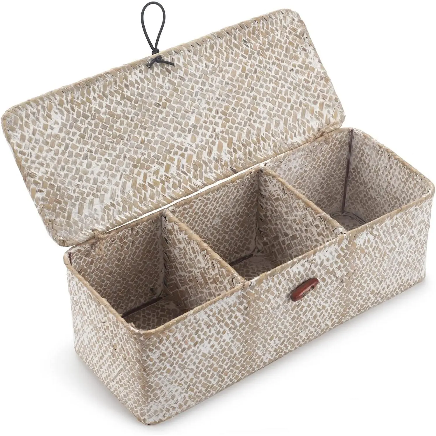Seagrass Storage Basket for Bathroom - Wicker Toilet  Basket with Lid - Woven Storage Box for Organizing (Whitewash, 13" x 5" x 4.3")