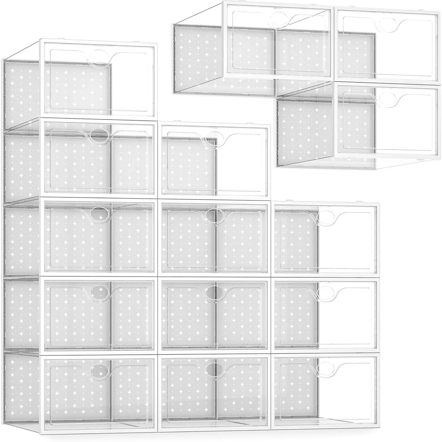 15 Pack X-Large Shoe Storage Boxes Fit US Size 11, Shoe Organizer for Closet Clear Plastic Stackable Shoe Dispaly Case Holder Bins, Sneaker Storage for Sneakerheads White for Home and Family