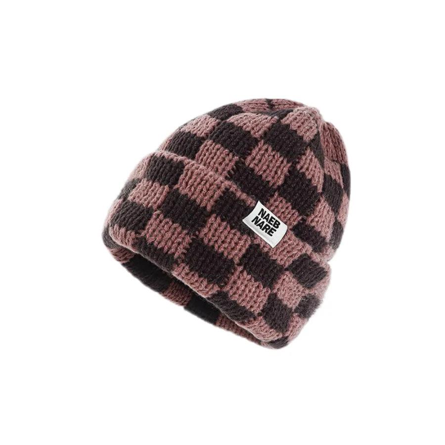 New Japanese Korean Winter Check Plaid Skullies Beanies Knit Hat for Women Ins Luxury Brand Y2k Bonnet Heavy Warm Hat Casual Cap