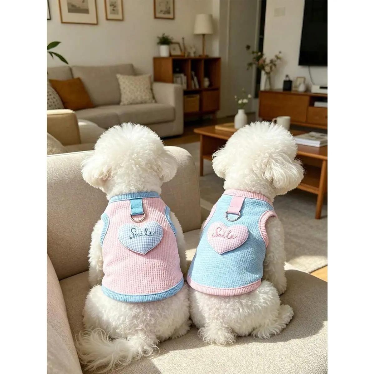 Cute Heart Embroidered Dog Vest, Breathable Sleeveless Puppy Clothing With D-Ring, 2 Colors Soft Pet Walking Set, Suitable For Small And Medium Dogs, Comfortable Daily Walking Puppy Outfit, Can Be Paired With Leash