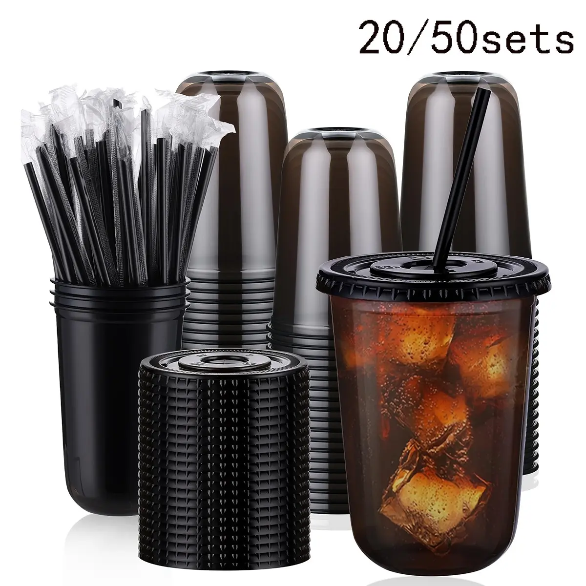 20/50 Pack 16oz Transparent Cups with Lids and Straws, Disposable Cold Drink Cups for Iced Coffee, Milk Tea, Smoothies, Outdoor Parties, To Go Cups with Lids and Straws