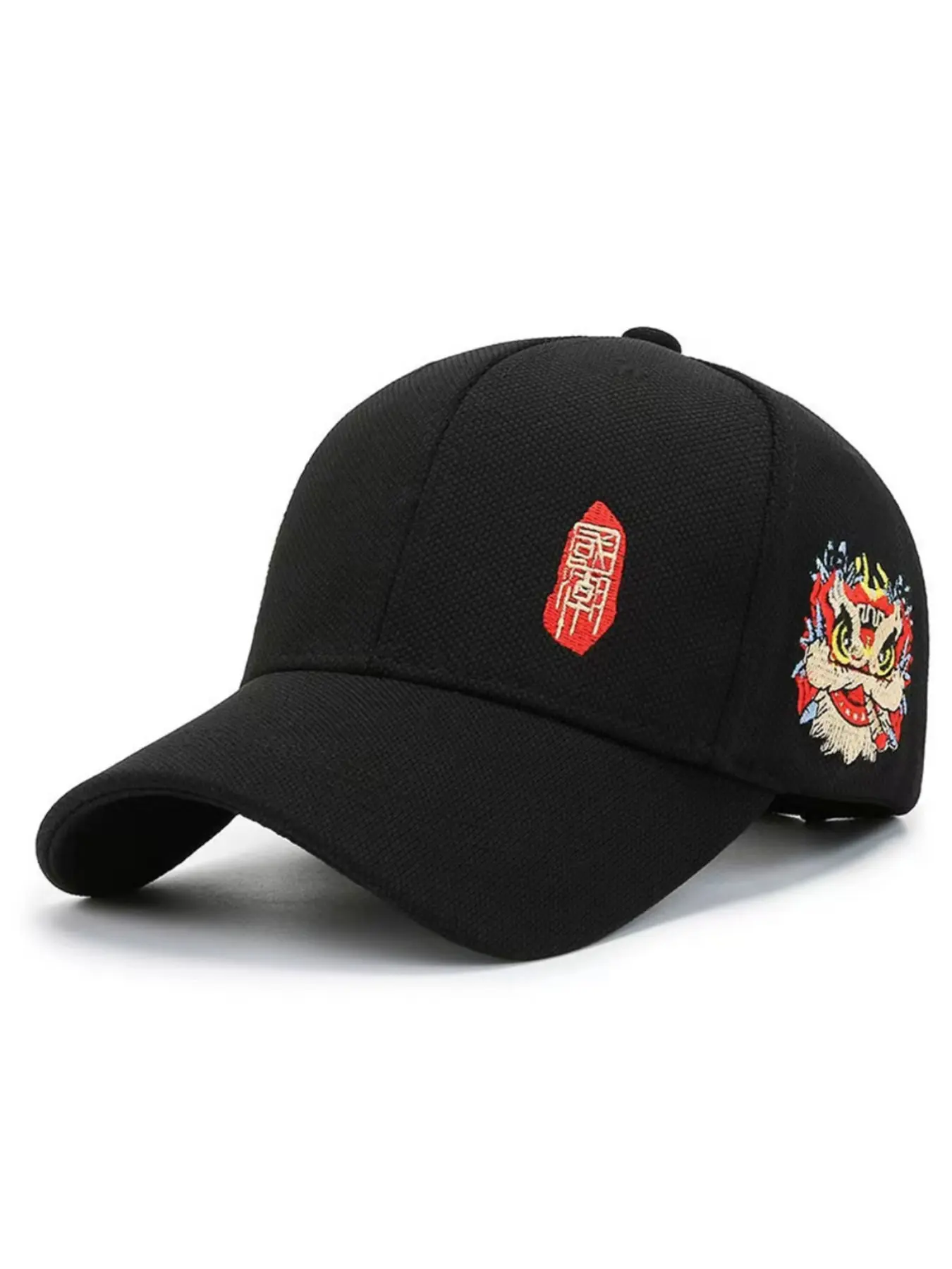 Traditional Lion Pattern Baseball Hat, Breathable Hard Top Duckbill Cap, New Chinese Style Seal Design, Versatile Outdoor Leisure Hat