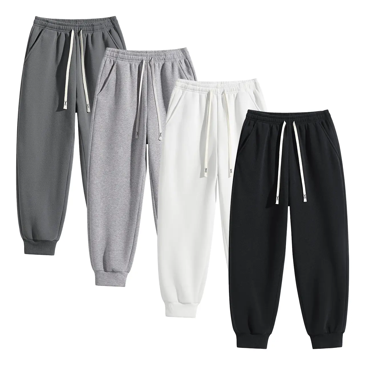 4-Pack Men's Cotton Blend Joggers – Soft Drawstring Sweatpants, Sport Pants with Elastic Cuffs for Gym, Street Style, and Daily Wear (Available 4-Pack and 1-Pack).