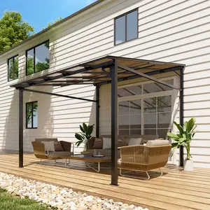 Heavy Duty Wall-Mounted Gazebo Pergola - 10x10Ft Polycarbonate Hardtop Roof Aluminum Frame Outdoor Awning - Waterproof UV Protection for Patio Deck Porch Backyard Garden Shade