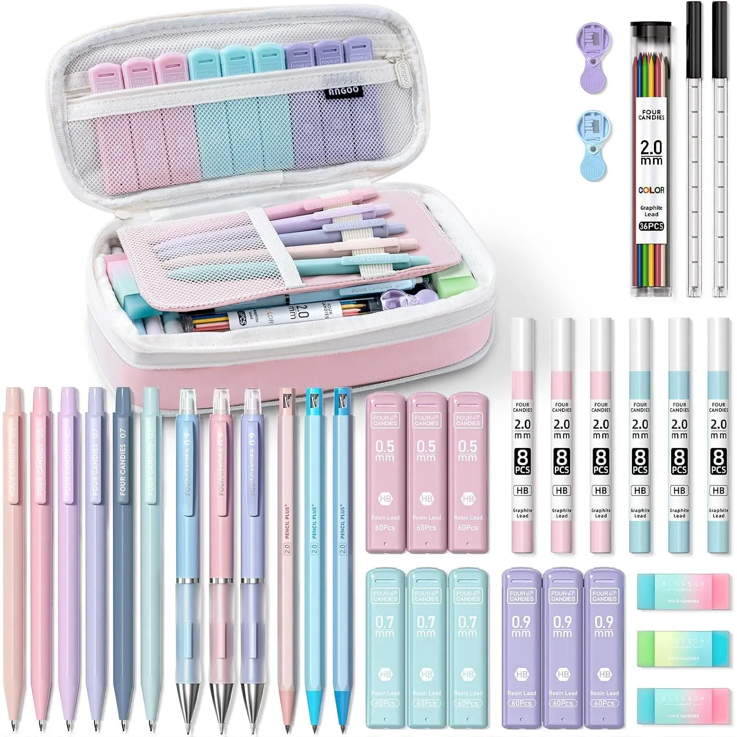 36PCS Mechanical Pencil Set with 624 Lead Refills (Pink)