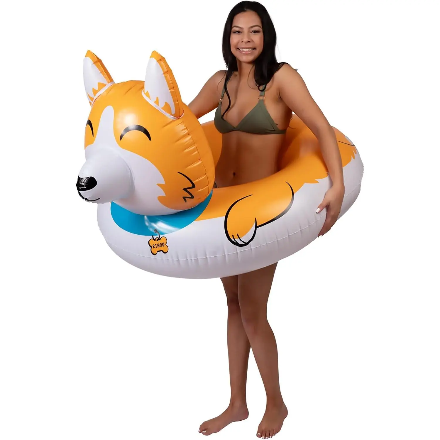 Bigmouth Inc Corgi-Shaped Giant Inflatable Pool Float, Large Ride-In Pet Pool Accessory with Convenient Patch Kit, Ideal for Outdoor Summer River Fun