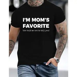 CVC cotton, funny and humorous, mother's favorite son and daughter, I am mother's favorite T-shirt, crew neck T-shirt, soft casual top.