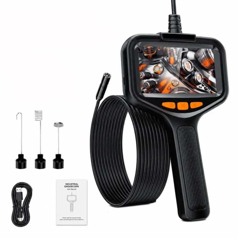 Industrial Endoscope Borescope Camera, HD Digital Snake Endoscope Camera, Handheld Waterproof Endoscope Camera with 8 LED Lights & Semi-Rigid Cable