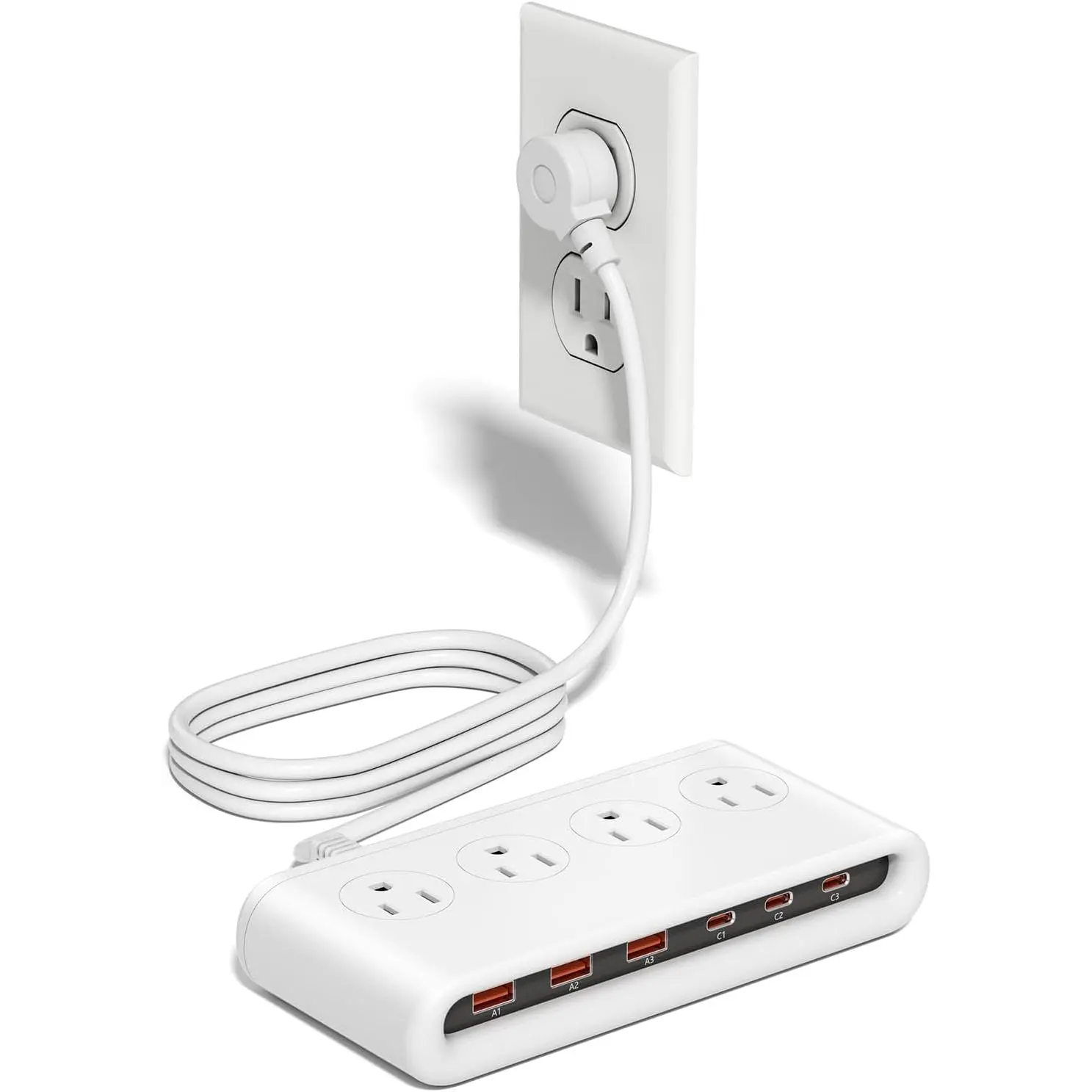 10-in-1 USB  Station with PD 20W  , Surge Protector 6 USB Ports 4 AC Outlets 5ft Travel Power Strip with USB Ports Extension Cord for /Office/Travelling