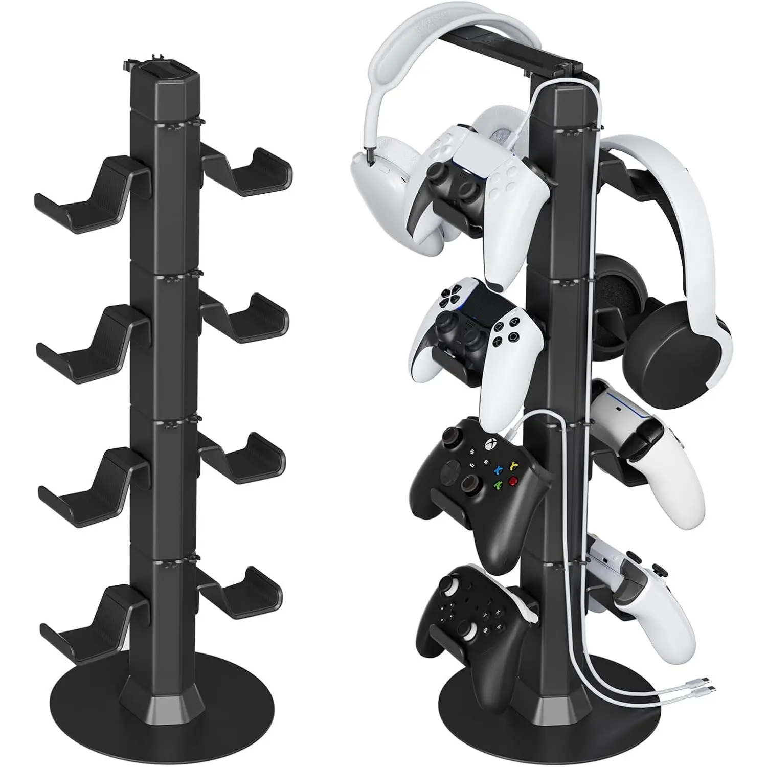 Controller & Headset Holder Stand for Desk, Compatible with PS5, Xbox, PS4 & Switch, Metal Base with Charging Cable Organizer, Headphone Hanger & Controller Hook for Headsets, Controllers, Mobile Phones & Gaming Desk Organization