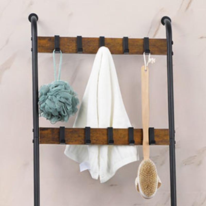 Wardrobe quilt holder, blanket ladder, 5-tier towel rack with 2 rows of detachable hooks, wall tapestry rack, practical shelves, bathroom towel rack, decorative display ladder rack, scarf, industrial, living room, bedroom, bathroom