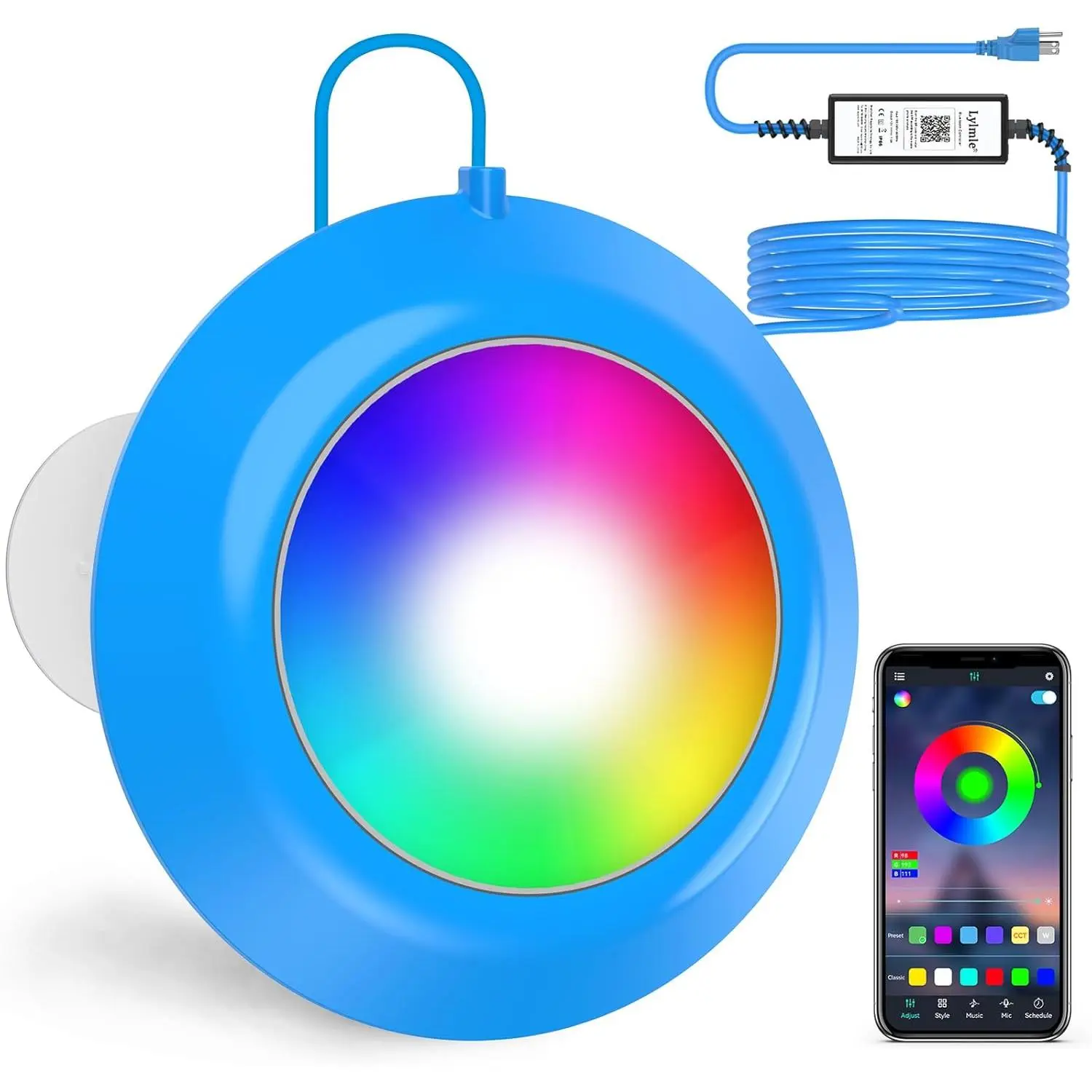 20W Smart RGB Magnetic Submersible LED Pool Light, 800lm Dimmable, IP68 Waterproof 12V Nicheless Underwater Lights with APP Control for Inground and Aboveground Pools