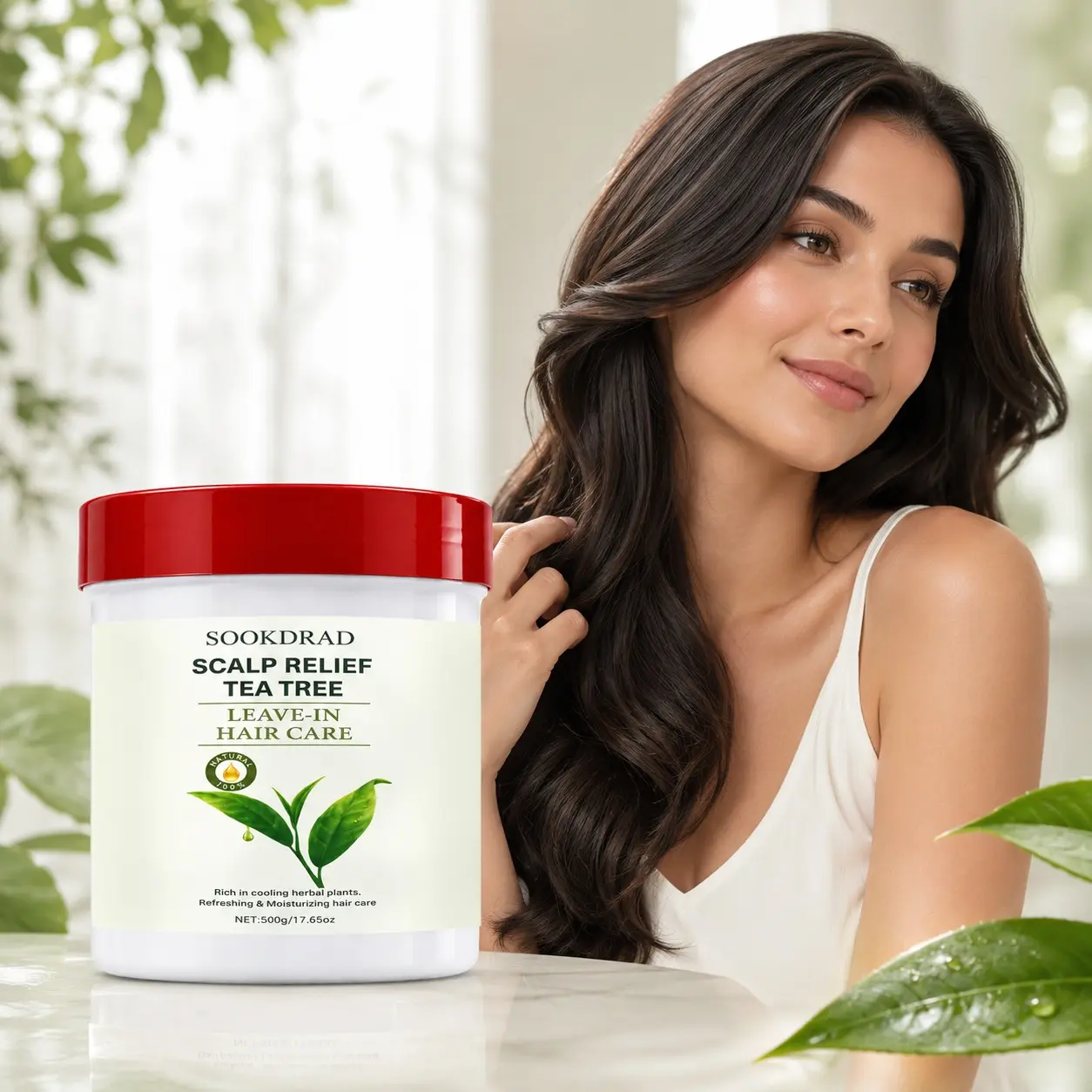 Scalp Relief Tea Tree Leave-In Hair Care, cooling herbal, moisturizing, refreshing, natural hair care, for scalp, 500g/17.65oz