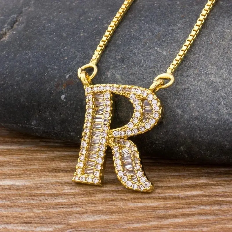 Nidin Light Luxury A-Z 26 Letters Necklace Zircon Pendant for Women Initials Name Necklace Fashion Party Wedding Jewelry Gift