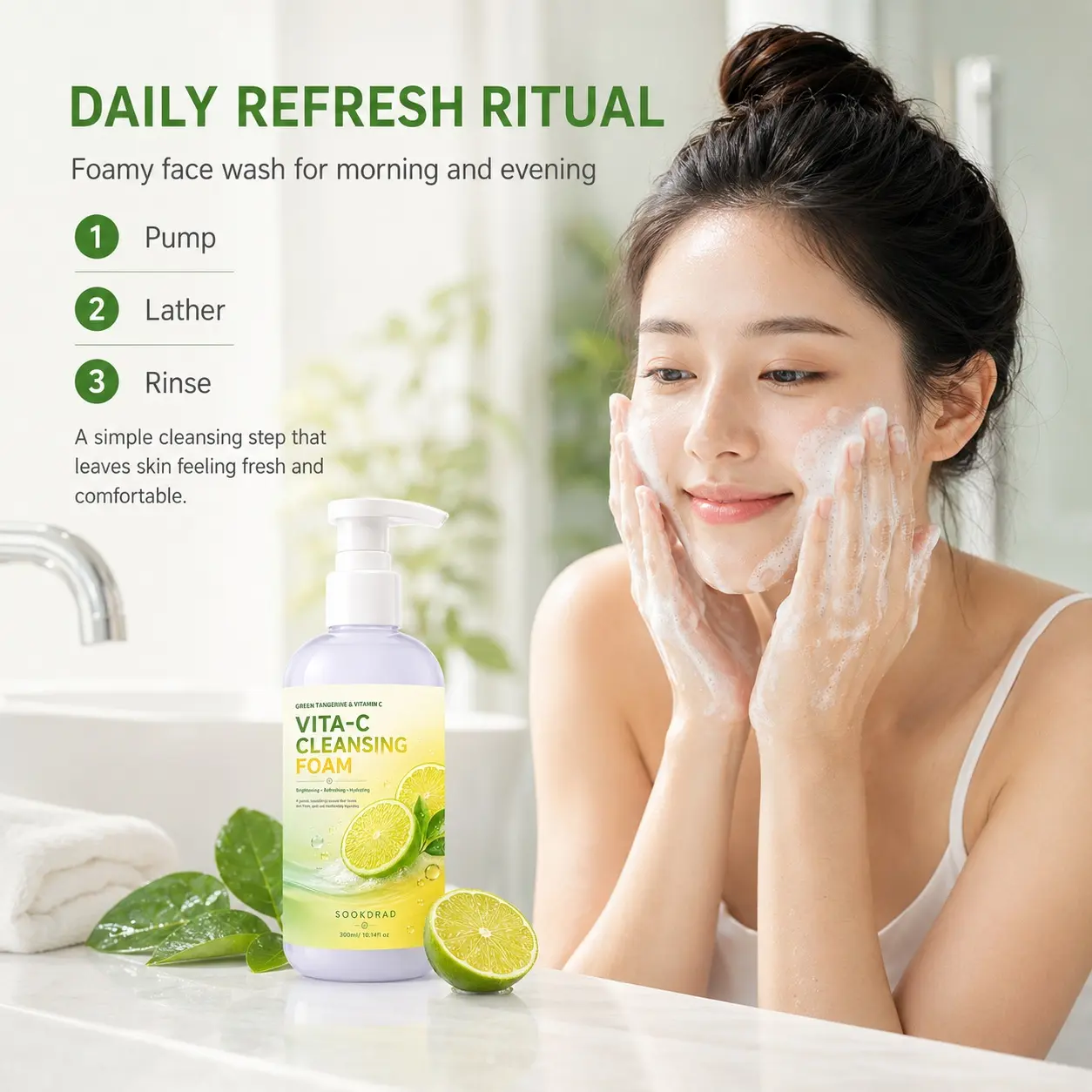 Vitamin C Cleansing Foam, Green Tangerine, Brightening, Refreshing, Hydrating, 10.14 fl oz, Facial Cleanser, 300ml