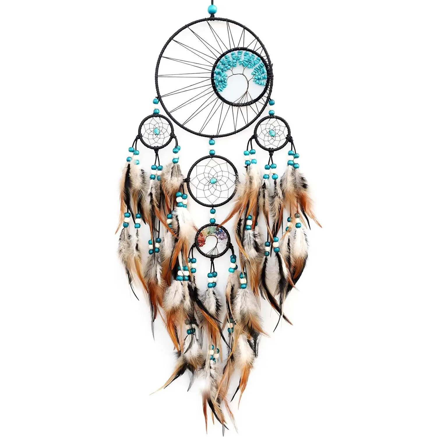 Dream Catchers,Large Dream Catcher for Bedroom Adult,Native American Boho Dreamcatcher Tree of Life Wall Decor with Turquoise Hanging Ornament Teen Dorm Room Decor Festival Gift (Brown)