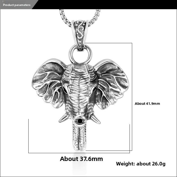 Retro titanium steel jewelry mascot god of wealth elephant necklace fashion elephant head pendant animal portrait sp763