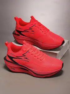 Men's Breathable Mesh Running Shoes, Shock-Absorbing Responsive Sneakers, Lightweight Non-Slip Gradient Color Running Shoes, Sporty Running Shoes