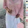 Elegant Chic Women's Spring Summer Fashion Casual Knit Lace Top, Sequin Solid Semi-Transparent Loose-Fitting Pullover Knitwear, Sleeveless Cape