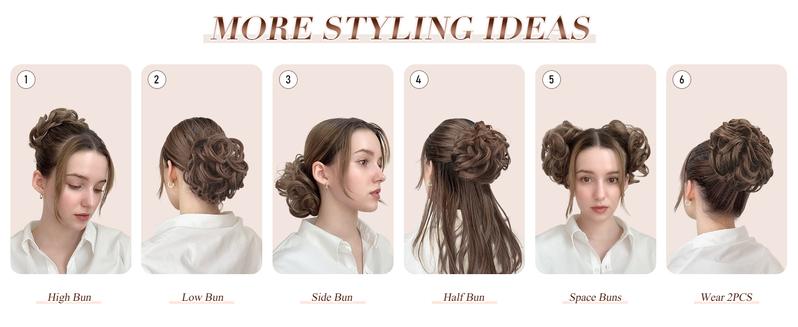 messy bun hair large wavy curly elastic scrunchies ponytail extensions synthetic chignon hairs for women black 1 94oz