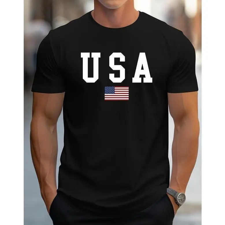 Men's Patriotic American Flag T-Shirt, Casual Short Sleeve Golf Top with a Regular Fit in Comfortable Stretch Knit Fabric